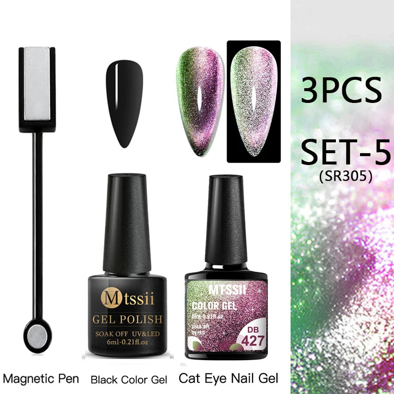 Mtssii Magnetic 5D Cat Eye UV Gel Set Nail Polish Magnet Laser Nail Art Varnish sparkly Sky Jade Effect Soak Off UV Gel Nail Art