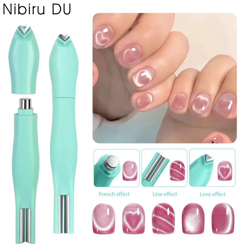 3 in 1 Cat Eye Nail Magnet Stick Heart Snake Pattern French Cat Eye Effect Magnet for UV Gel Polish Manicure Nail Art DIY Tool
