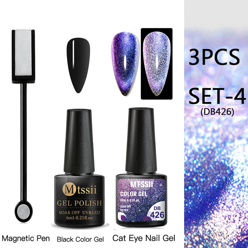 Mtssii Magnetic 5D Cat Eye UV Gel Set Nail Polish Magnet Laser Nail Art Varnish sparkly Sky Jade Effect Soak Off UV Gel Nail Art