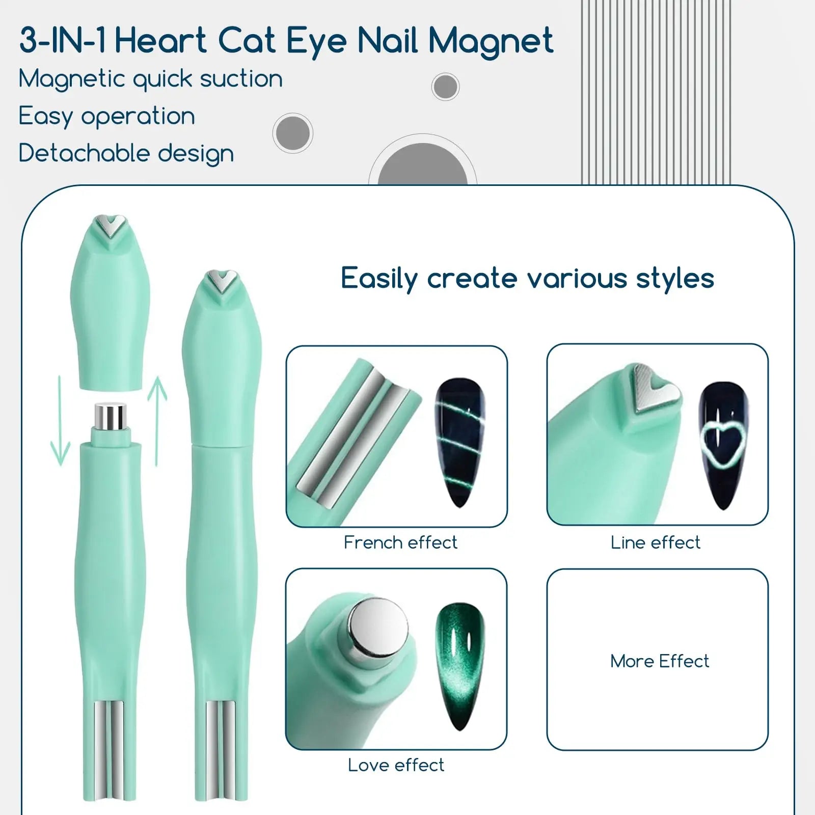 3 in 1 Nails Cat Eye Strong Magnet Kit Heart Cylinder Flower Nail Art Magnetic Pen for Gel Polish Manicure DIY Salon Tools