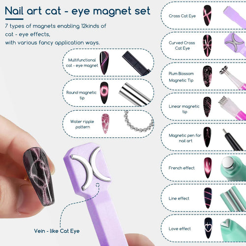 3 in 1 Nails Cat Eye Strong Magnet Kit Heart Cylinder Flower Nail Art Magnetic Pen for Gel Polish Manicure DIY Salon Tools