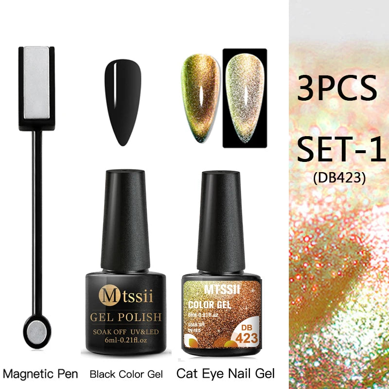 Mtssii Magnetic 5D Cat Eye UV Gel Set Nail Polish Magnet Laser Nail Art Varnish sparkly Sky Jade Effect Soak Off UV Gel Nail Art