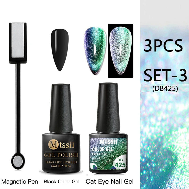 Mtssii Magnetic 5D Cat Eye UV Gel Set Nail Polish Magnet Laser Nail Art Varnish sparkly Sky Jade Effect Soak Off UV Gel Nail Art
